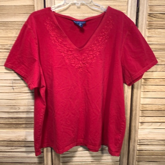 Karen Scott Red Short Sleeve Stitched Design Plus Size 3X - Picture 1 of 5